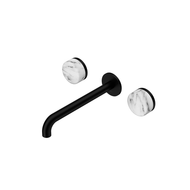 Nero Serenity Wall Basin Set 220mm Spout With Arabescato Corchia Handle Matte Black Tapware Nero Default Title