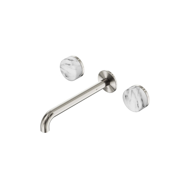 Nero Serenity Wall Basin Set 220mm Spout With Arabescato Corchia Handle Brushed Nickel Tapware Nero Default Title