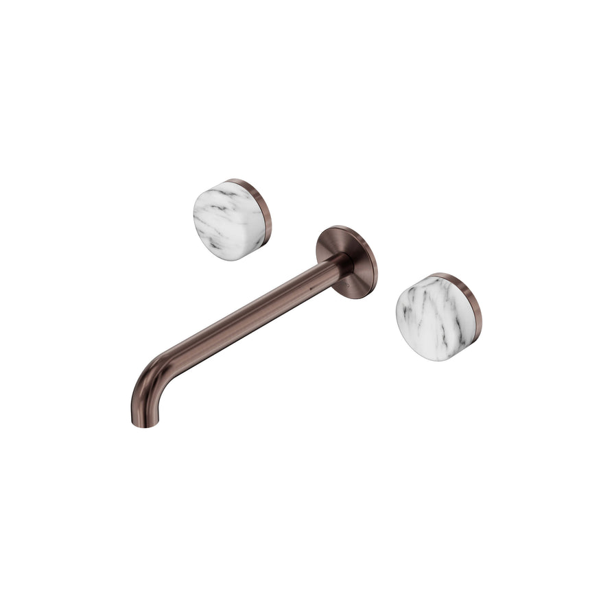 Nero Serenity Wall Basin Set 220mm Spout With Arabescato Corchia Handle Brushed Bronze Tapware Nero Default Title