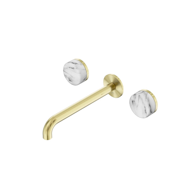 Nero Serenity Wall Basin Set 220mm Spout With Arabescato Corchia Handle Brushed Gold Tapware Nero Default Title