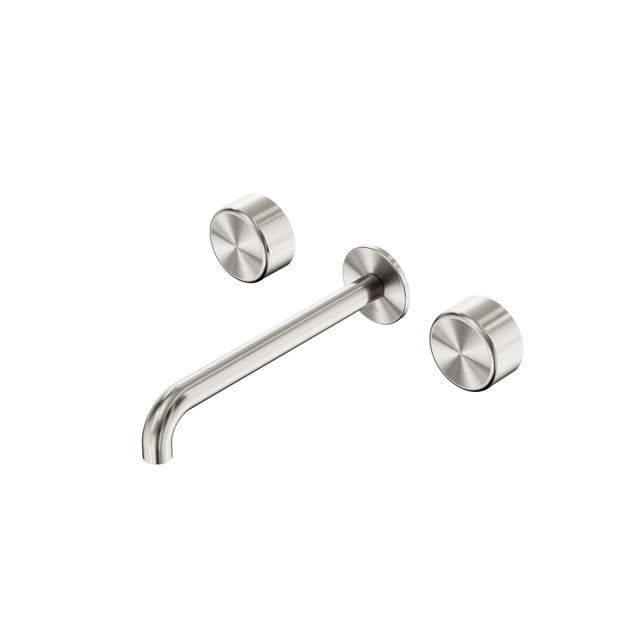 Nero Serenity Wall Basin Set 220mm Spout With Metal Handle Brushed Nickel Tapware Nero Default Title