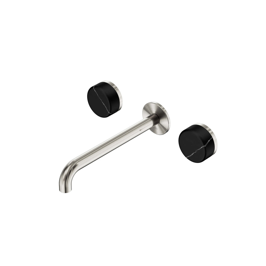 Nero Serenity Wall Basin Set 220mm Spout With Marquina Black Handle Brushed Nickel Tapware Nero Default Title