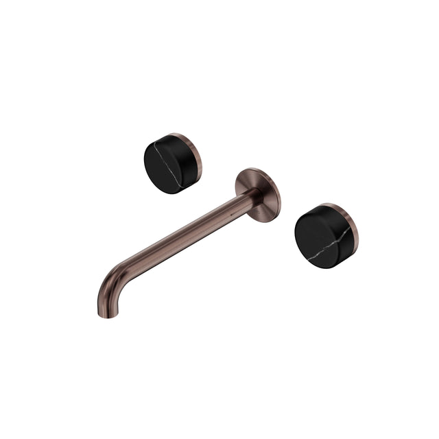 Nero Serenity Wall Basin Set 220mm Spout With Marquina Black Handle Brushed Bronze Tapware Nero Default Title