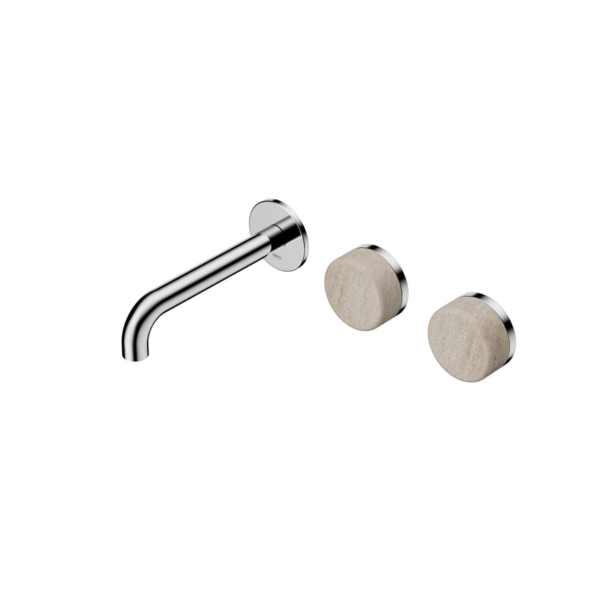 Nero Serenity Wall Basin Set 160mm Offset Spout With Rome Travertine Handle Chrome Tapware Nero Default Title