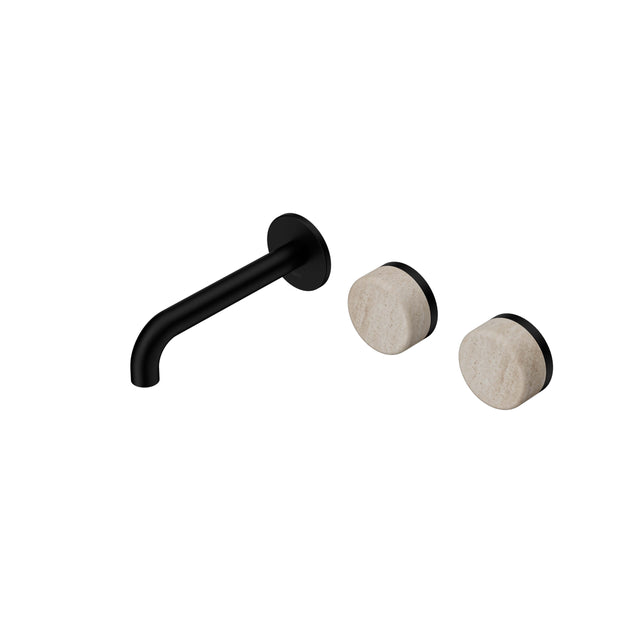 Nero Serenity Wall Basin Set 160mm Offset Spout With Rome Travertine Handle Matte Black Tapware Nero Default Title