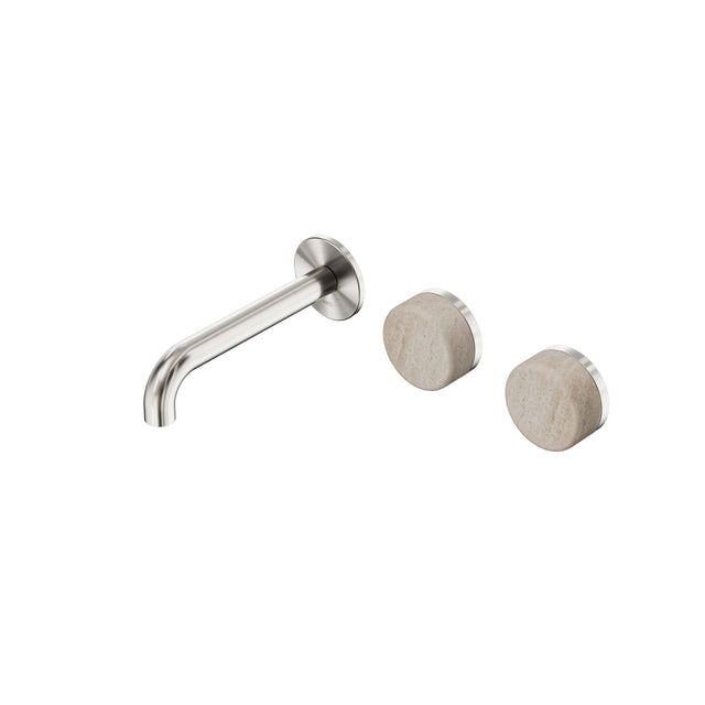 Nero Serenity Wall Basin Set 160mm Offset Spout With Rome Travertine Handle Brushed Nickel Tapware Nero Default Title