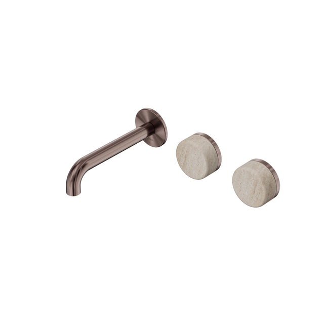 Nero Serenity Wall Basin Set 160mm Offset Spout With Rome Travertine Handle Brushed Bronze Tapware Nero Default Title