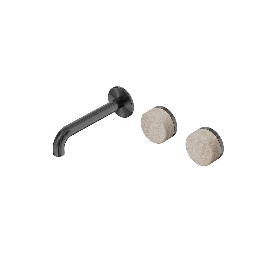 Nero Serenity Wall Basin Set 160mm Offset Spout With Rome Travertine Handle Gun Metal Tapware Nero Default Title