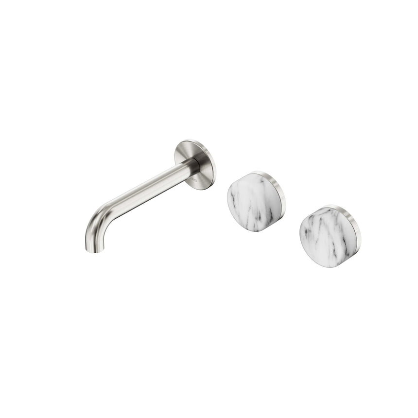 Nero Serenity Wall Basin Set 160mm Offset Spout With Arabescato Corchia Handle Brushed Nickel Tapware Nero Default Title
