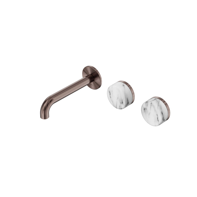 Nero Serenity Wall Basin Set 160mm Offset Spout With Arabescato Corchia Handle Brushed Bronze Tapware Nero Default Title