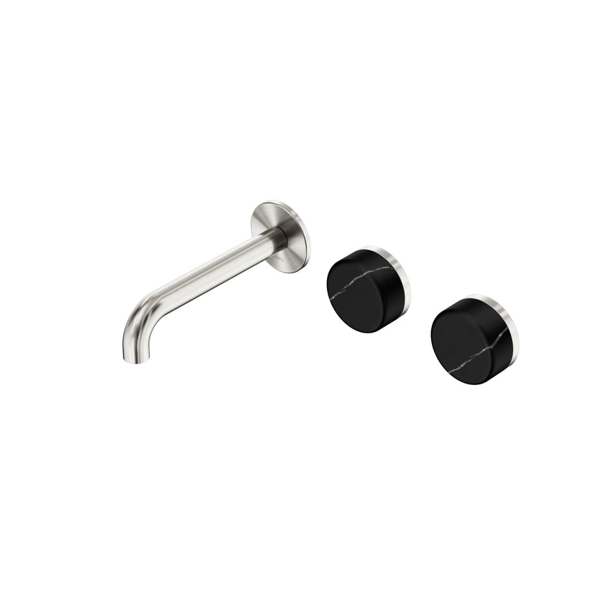 Nero Serenity Wall Basin Set 160mm Offset Spout With Marquina Black Handle Brushed Nickel Tapware Nero Default Title