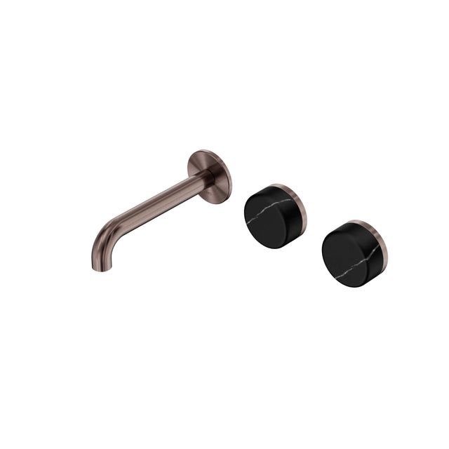 Nero Serenity Wall Basin Set 160mm Offset Spout With Marquina Black Handle Brushed Bronze Tapware Nero Default Title