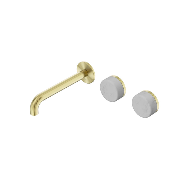 Nero Serenity Wall Basin Set 185mm Offset Spout With Carrara Handle Brushed Gold Tapware Nero Default Title