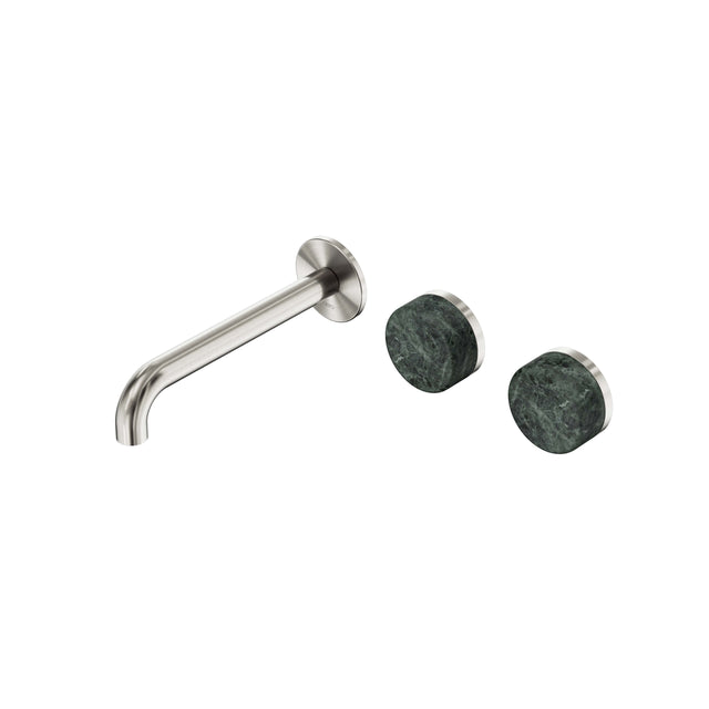 Nero Serenity Wall Basin Set 185mm Offset Spout With Verde Alpi Handle Brushed Nickel Tapware Nero Default Title