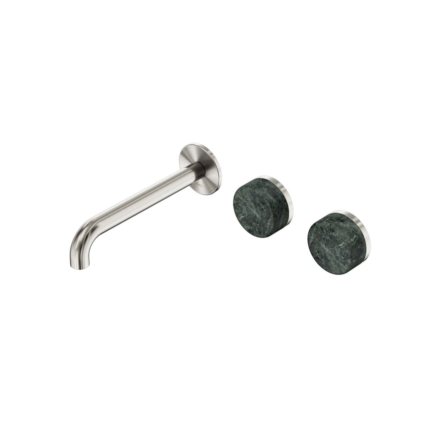 Nero Serenity Wall Basin Set 185mm Offset Spout With Verde Alpi Handle Brushed Nickel Tapware Nero Default Title