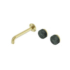 Nero Serenity Wall Basin Set 185mm Offset Spout With Verde Alpi Handle Brushed Gold