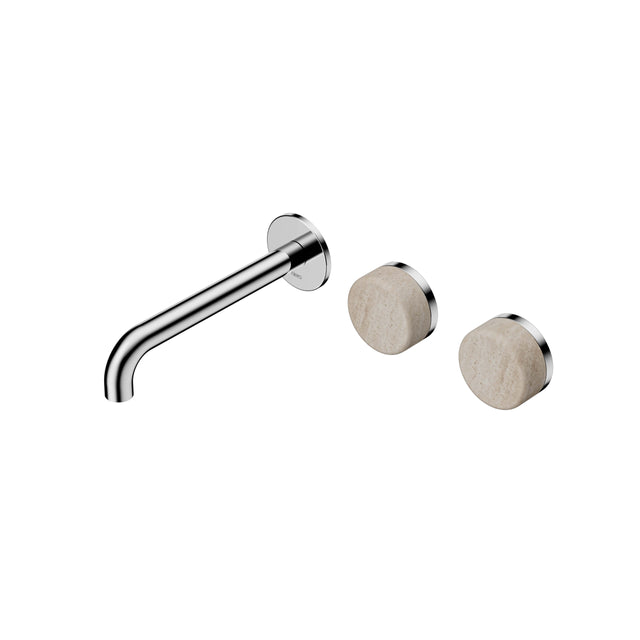 Nero Serenity Wall Basin Set 185mm Offset Spout With Rome Travertine Handle Chrome Tapware Nero Default Title