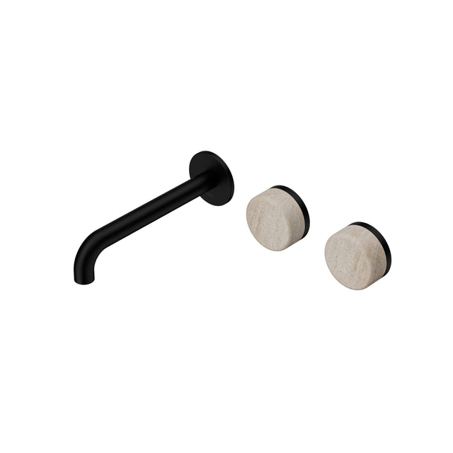 Nero Serenity Wall Basin Set 185mm Offset Spout With Rome Travertine Handle Matte Black Tapware Nero Default Title