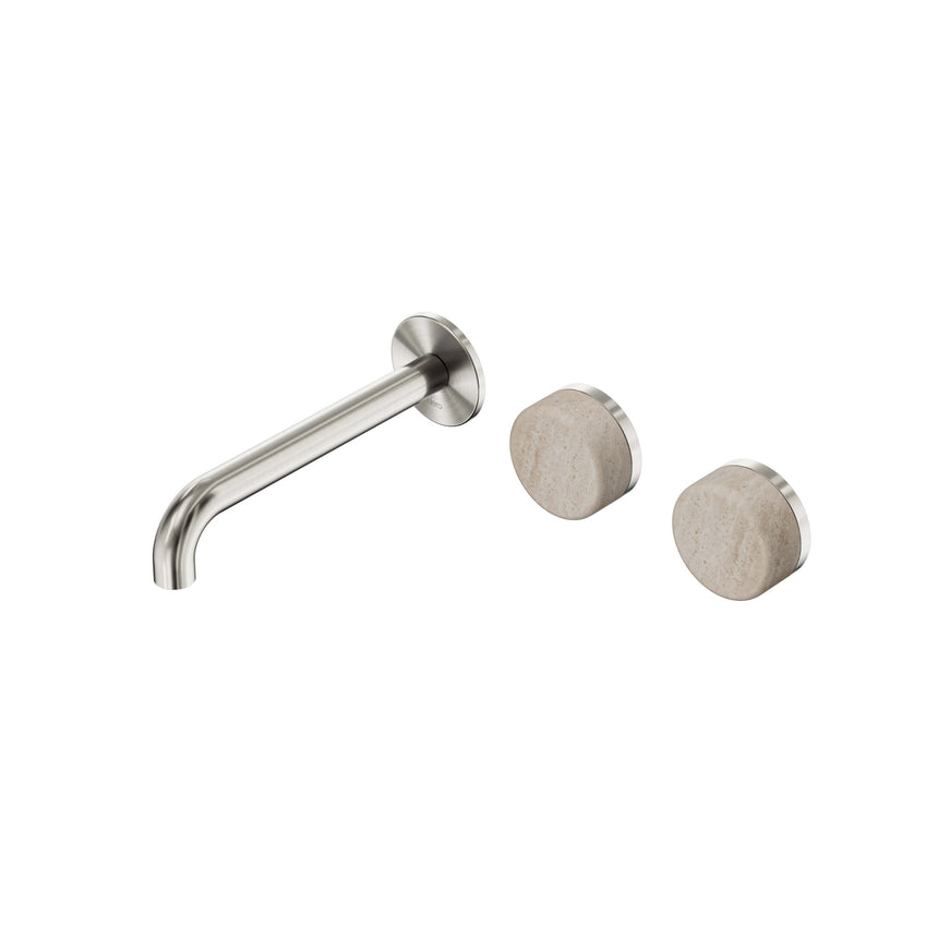 Nero Serenity Wall Basin Set 185mm Offset Spout With Rome Travertine Handle Brushed Nickel Tapware Nero Default Title