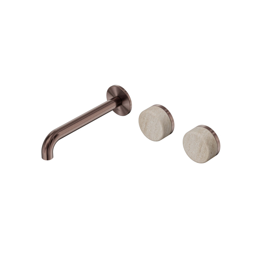 Nero Serenity Wall Basin Set 185mm Offset Spout With Rome Travertine Handle Brushed Bronze Tapware Nero Default Title