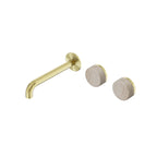 Nero Serenity Wall Basin Set 185mm Offset Spout With Rome Travertine Handle Brushed Gold