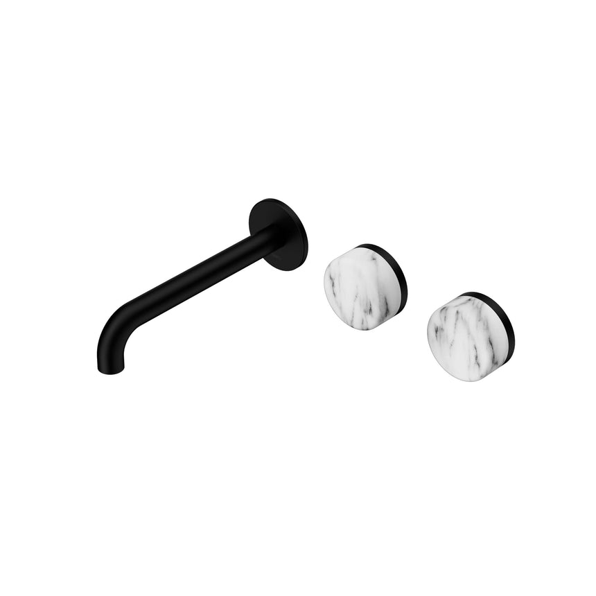 Nero Serenity Wall Basin Set 185mm Offset Spout With Arabescato Corchia Handle Matte Black Tapware Nero Default Title