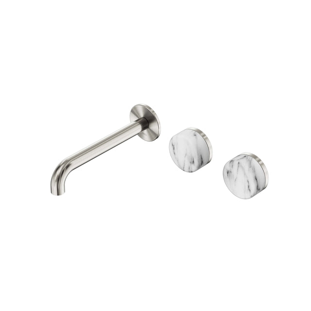 Nero Serenity Wall Basin Set 185mm Offset Spout With Arabescato Corchia Handle Brushed Nickel Tapware Nero Default Title