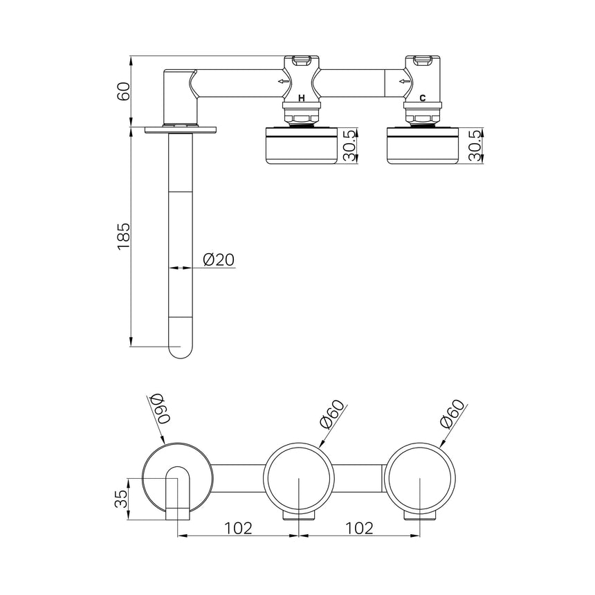 Nero Serenity Wall Basin Set 185mm Offset Spout With Arabescato Corchia Handle Brushed Nickel Tapware Nero