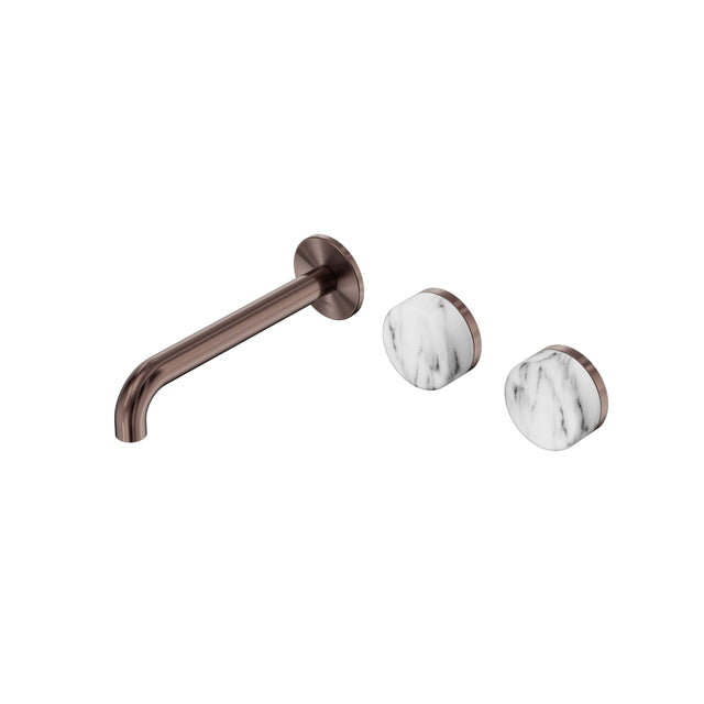 Nero Serenity Wall Basin Set 185mm Offset Spout With Arabescato Corchia Handle Brushed Bronze Tapware Nero Default Title