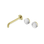 Nero Serenity Wall Basin Set 185mm Offset Spout With Arabescato Corchia Handle Brushed Gold