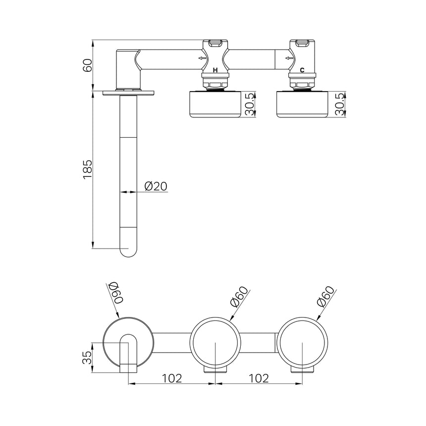 Nero Serenity Wall Basin Set 185mm Offset Spout With Metal Handle Brushed Nickel Tapware Nero