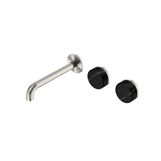Nero Serenity Wall Basin Set 185mm Offset Spout With Marquina Black Handle Brushed Nickel Tapware Nero Default Title