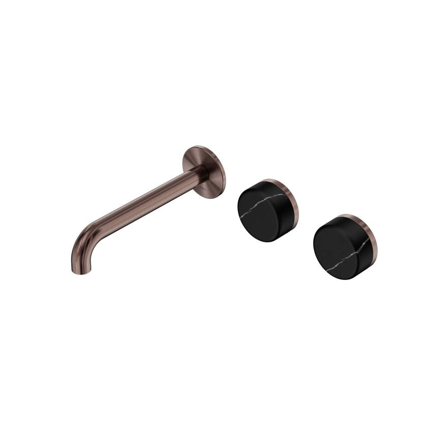 Nero Serenity Wall Basin Set 185mm Offset Spout With Marquina Black Handle Brushed Bronze Tapware Nero Default Title