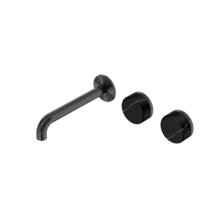 Nero Serenity Wall Basin Set 185mm Offset Spout With Marquina Black Handle Gun Metal Tapware Nero Default Title