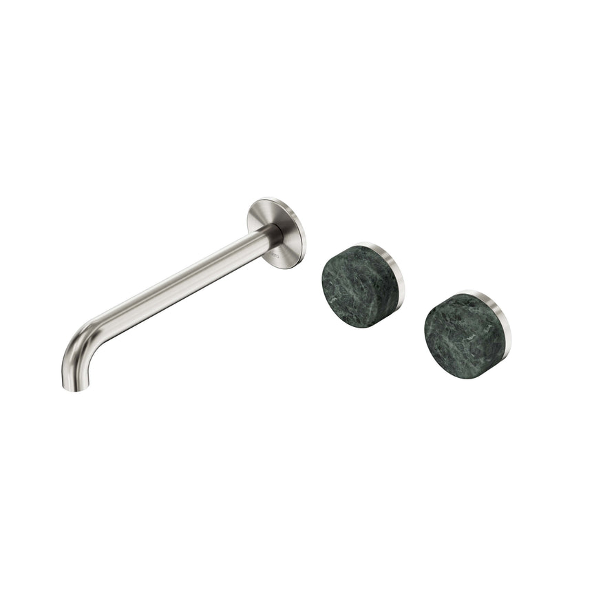 Nero Serenity Wall Basin Set 220mm Offset Spout With Verde Alpi Handle Brushed Nickel Tapware Nero Default Title