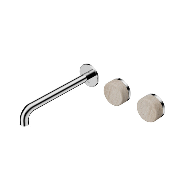 Nero Serenity Wall Basin Set 220mm Offset Spout With Rome Travertine Handle Chrome Tapware Nero Default Title
