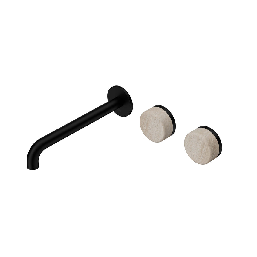 Nero Serenity Wall Basin Set 220mm Offset Spout With Rome Travertine Handle Matte Black Tapware Nero Default Title