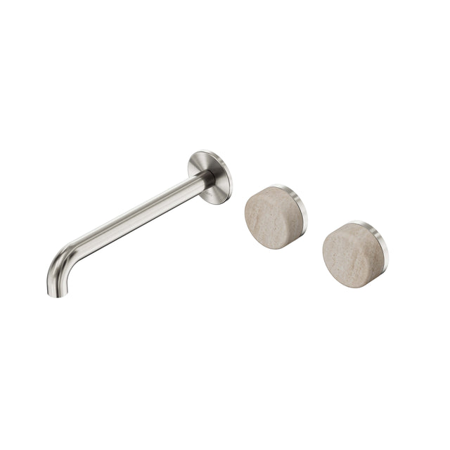 Nero Serenity Wall Basin Set 220mm Offset Spout With Rome Travertine Handle Brushed Nickel Tapware Nero Default Title
