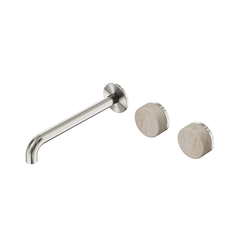 Nero Serenity Wall Basin Set 220mm Offset Spout With Rome Travertine Handle Brushed Nickel Tapware Nero Default Title