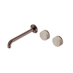 Nero Serenity Wall Basin Set 220mm Offset Spout With Rome Travertine Handle Brushed Bronze