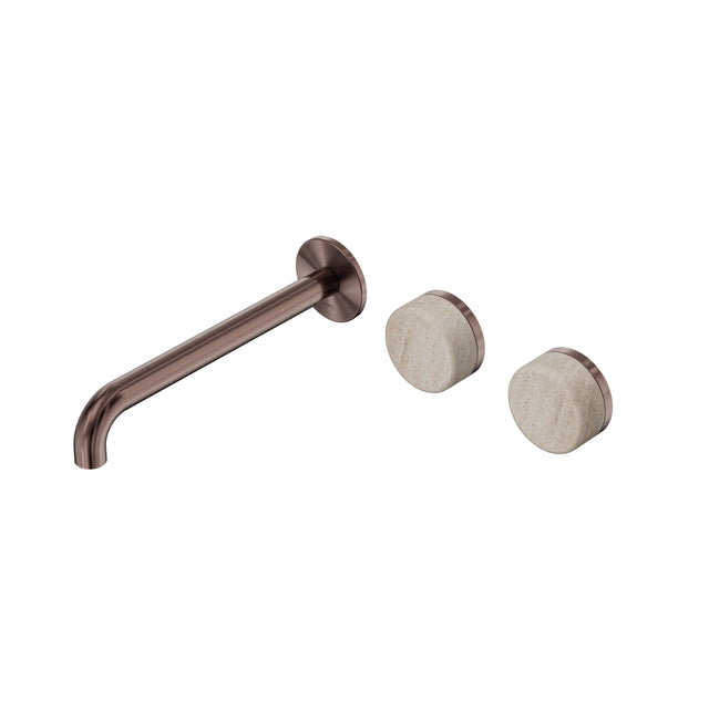 Nero Serenity Wall Basin Set 220mm Offset Spout With Rome Travertine Handle Brushed Bronze Tapware Nero Default Title