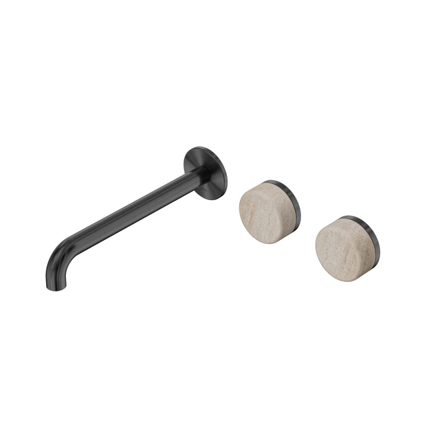 Nero Serenity Wall Basin Set 220mm Offset Spout With Rome Travertine Handle Gun Metal Tapware Nero Default Title