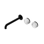 Nero Serenity Wall Basin Set 220mm Offset Spout With Arabescato Corchia Handle Matte Black
