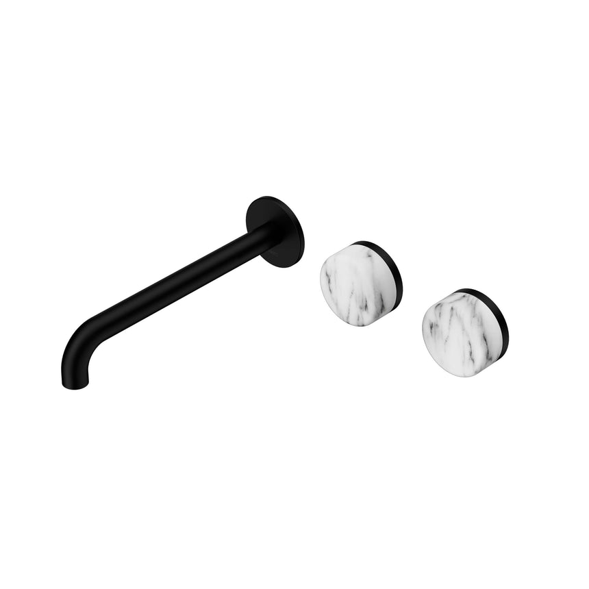 Nero Serenity Wall Basin Set 220mm Offset Spout With Arabescato Corchia Handle Matte Black Tapware Nero Default Title