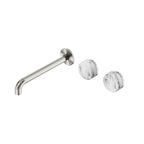 Nero Serenity Wall Basin Set 220mm Offset Spout With Arabescato Corchia Handle Brushed Nickel