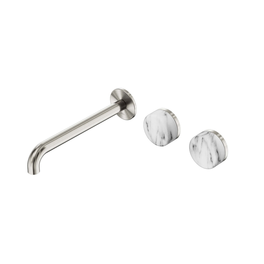 Nero Serenity Wall Basin Set 220mm Offset Spout With Arabescato Corchia Handle Brushed Nickel Tapware Nero Default Title