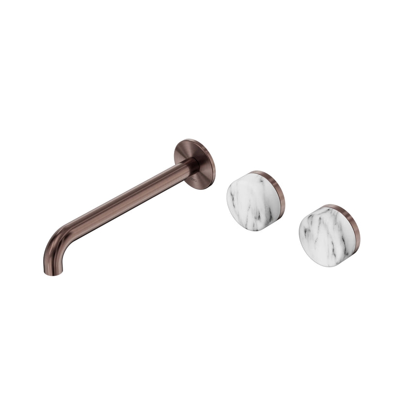 Nero Serenity Wall Basin Set 220mm Offset Spout With Arabescato Corchia Handle Brushed Bronze Tapware Nero Default Title
