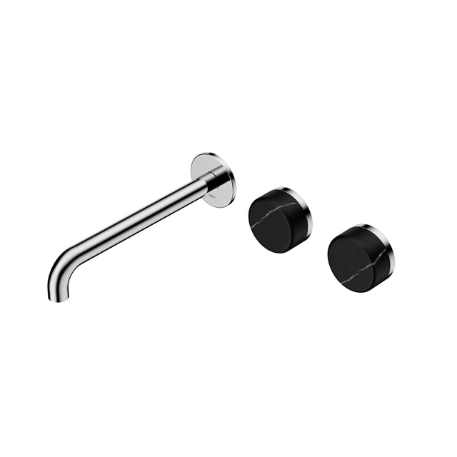 Nero Serenity Wall Basin Set 220mm Offset Spout With Marquina Black Handle Chrome Tapware Nero Default Title