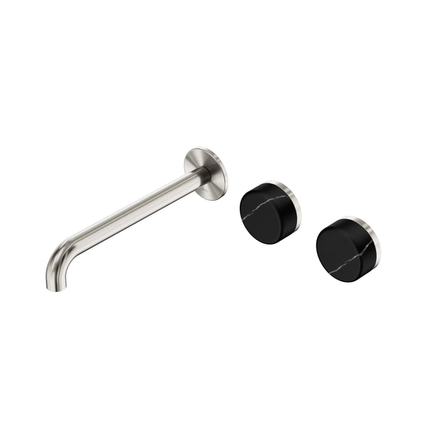 Nero Serenity Wall Basin Set 220mm Offset Spout With Marquina Black Handle Brushed Nickel Tapware Nero Default Title