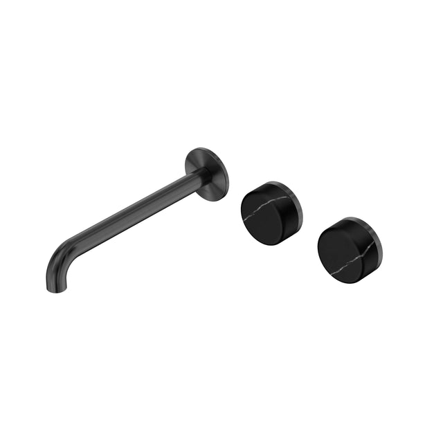 Nero Serenity Wall Basin Set 220mm Offset Spout With Marquina Black Handle Gun Metal Tapware Nero Default Title